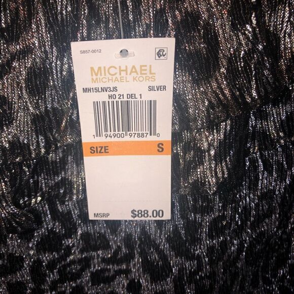 NWT MICHAEL KORS Animal Print Ruffle Off-Shoulder Long Sleeves Shinny Gray B… - Picture 5 of 5